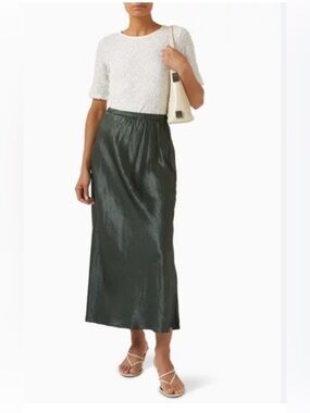 NWT Eileen Fisher Dark Green Satin Maxi Skirt Sz.M